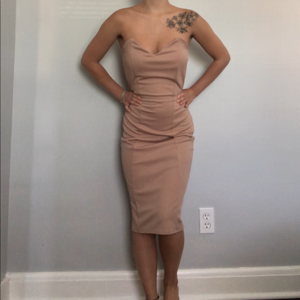 4/$25 Missguided Nude Plung Bodycon Midi Dress